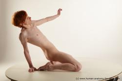 Nude Man White Kneeling poses - ALL Underweight Short Red Kneeling poses - on both knees Standard Photoshoot Realistic